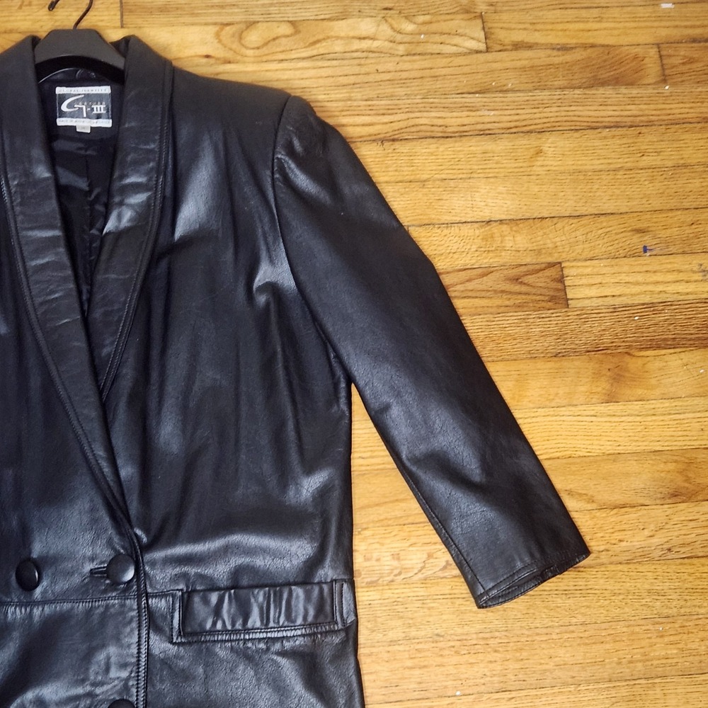 Vintage G3 GIII Leather Trench Coat Jacket Womens Medium 90s 80s Pockets - Picture 8 of 11